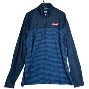 Cutter & Buck Men Jacket Navy Blue Budweiser 1/4 Zip DryTec 50+ SPF Stretch XL